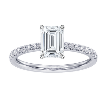1.60 CT Hidden Halo Emerald Cut Diamond Engagement Ring in White Gold or Platinum